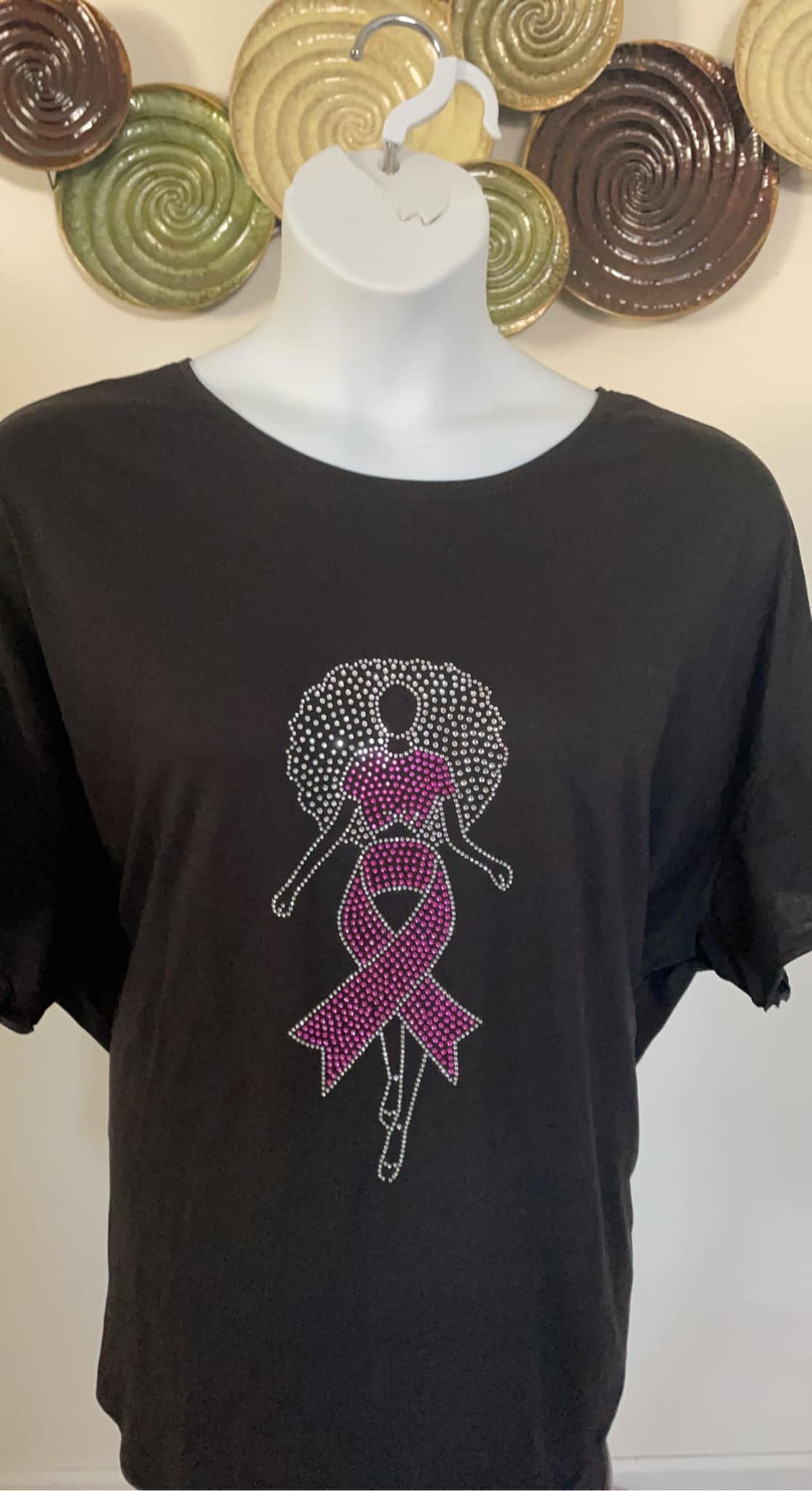 Breast Cancer Ribbon Woman Rhinestone T shirt