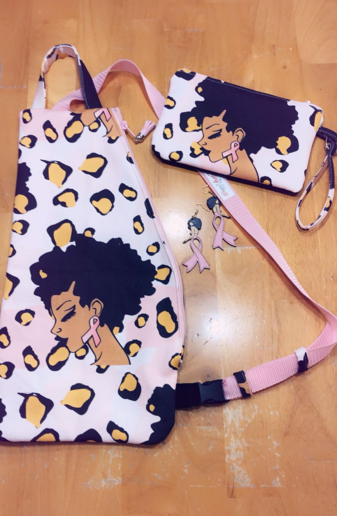 Breast Cancer Cross body Set W/matching Earrings