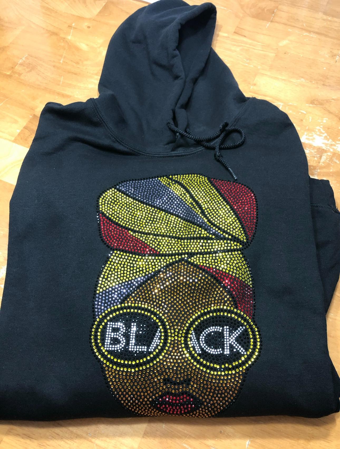BLACK Woman Head Wrap Rhinestone T shirt or Hoodie Gildan Brand Hoodie