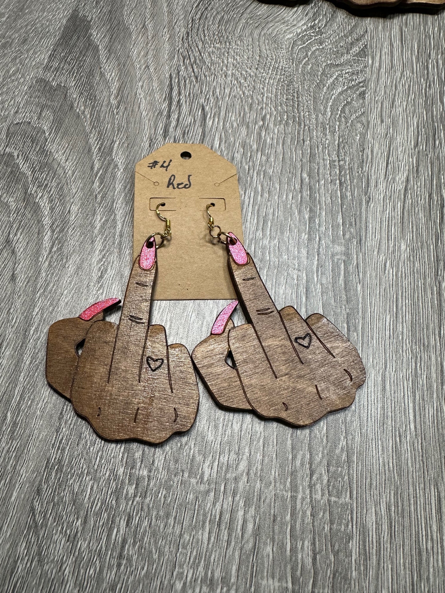 Hand-Painted Middle Finger Earrings Style #4 Red Nails