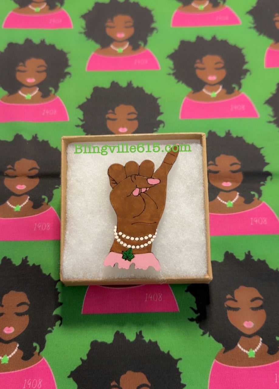 Hand-Painted D9 Greek Hand Sign Pendant