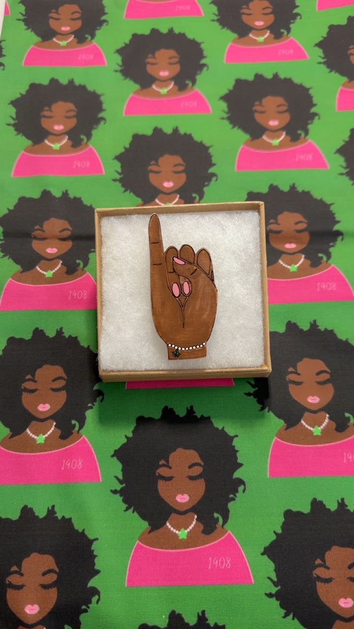 Hand-Painted D9 Greek Hand Sign Pendant