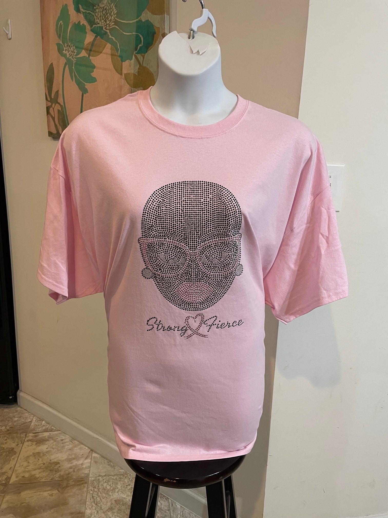 Breast Cancer Face with Glasses Rhinestone T shirt
